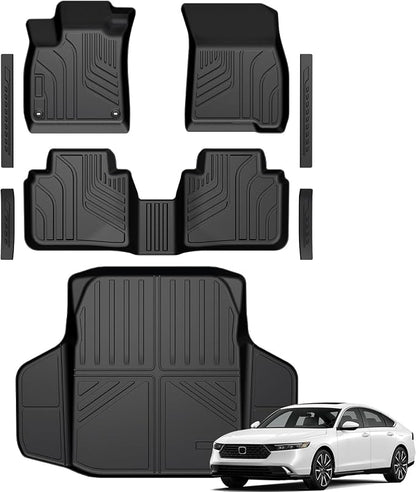 Floor Mats for Honda Accord 2023–2025 2026, All Weather Floor Mats Trunk Cargo Liner and Door Sill Guards Accessories, Full Coverage Set (Gasoline & Hybrid)