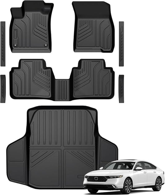 Floor Mats for Honda Accord 2023–2025 2026, All Weather Floor Mats Trunk Cargo Liner and Door Sill Guards Accessories, Full Coverage Set (Gasoline & Hybrid)