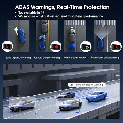 Avylet 4K/2.5K+1080P Dash Cam Front and Rear, 5G WiFi APP Dash Camera for Cars with 64GB Card, ADAS Lane Assist, 2.7”IPS Screen, Parking Mode, External GPS Module, Night Vision, G-Sensor