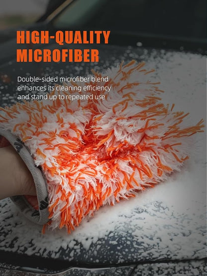 SPTA Microfiber Car Wash Mitt for Small Area, 5Pcs Ultra Absorbent Car Wash Gloves, Plush Fiber Cloth Material, Safe Washing with Any Soap, Bucket, Foam Gun, Foam Cannon, 6.5Inch x 5.5Inch Size