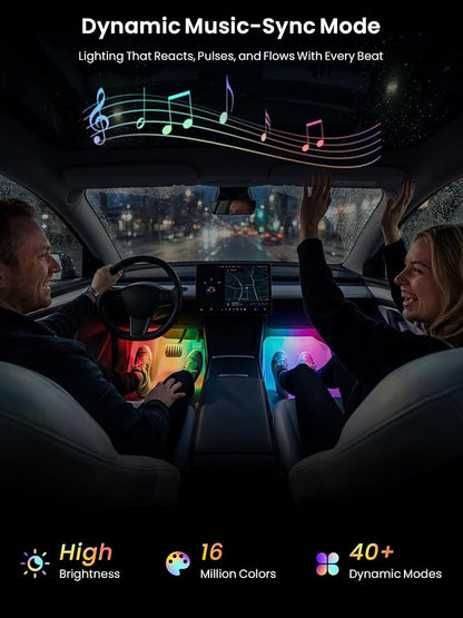 Car LED Lights Interior, 16M Colors APP & CarPlay Control, Music Sync Ambient Lighting Kit, Auto-On/Off，Voltage Protection, Brightness Dimmer 12V DC LED Strip Lights for Car, Truck, SUV