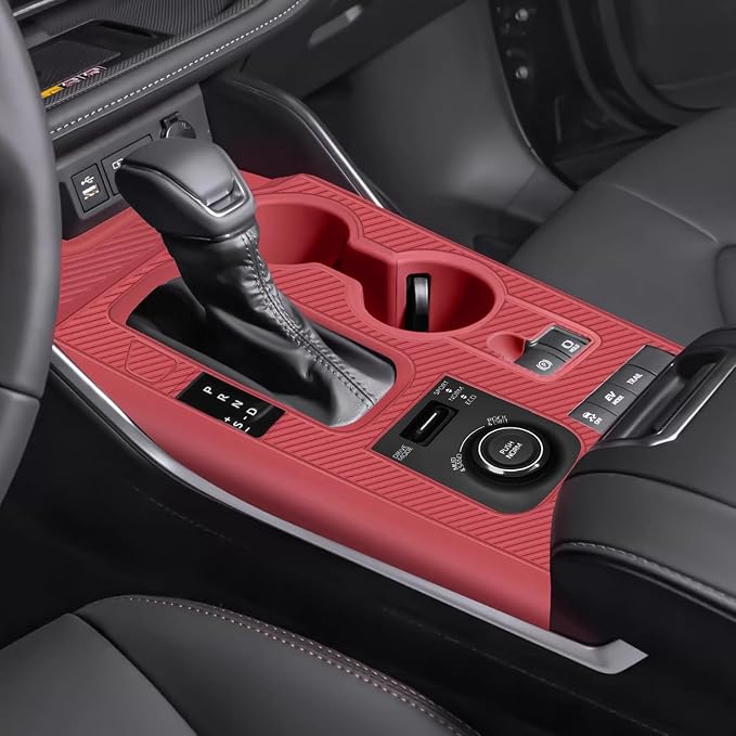 Temmis Center Console Silicone Organizer with Cup Holder for Toyota Highlander 2020-2022 (Gasoline & Hybrid), Full-Wrap Center Consel Electrostatic adsorption Cover for Highlander-Red