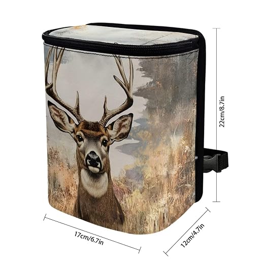 Talayituse Deer Forest Print Car Trash Bin, Large Size Auto Trash Can Adjustable Portable Garbage Can with Lid, Vehicle Hanging Bag for Headrest Front Back Seat