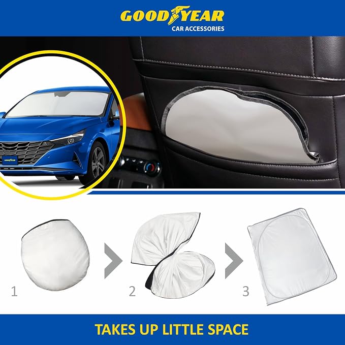 Goodyear Foldable Windshield Sunshade for Hyundai Elantra 2021-2026, Car Accessories, Sunshade Cover, Sun Shade Car Windshield, Window Sun Blocker - GY008244