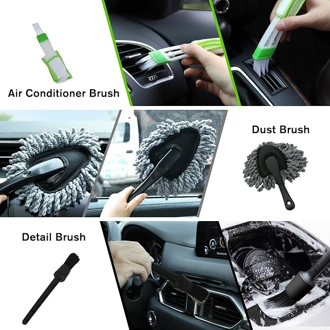 Car Detailing Kit Car Detailing Brush Set 62'' Mop Sponge with Long Handle&Chenille Replacement Head Auto Detailing Brushes Car Wash Kit Car Accessories Car Cleaning Tools for Interior/Exterior/Wheels
