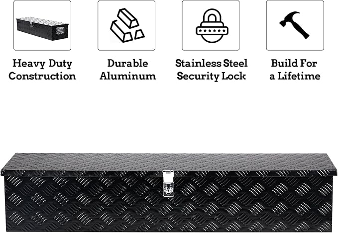 50" L x 14" W x 10" H Aluminum Truck Bed Tool Box, Pick Up RV Trailer Toolbox Storage Lockable Organizer with Side Handle and Lock Keys, Black