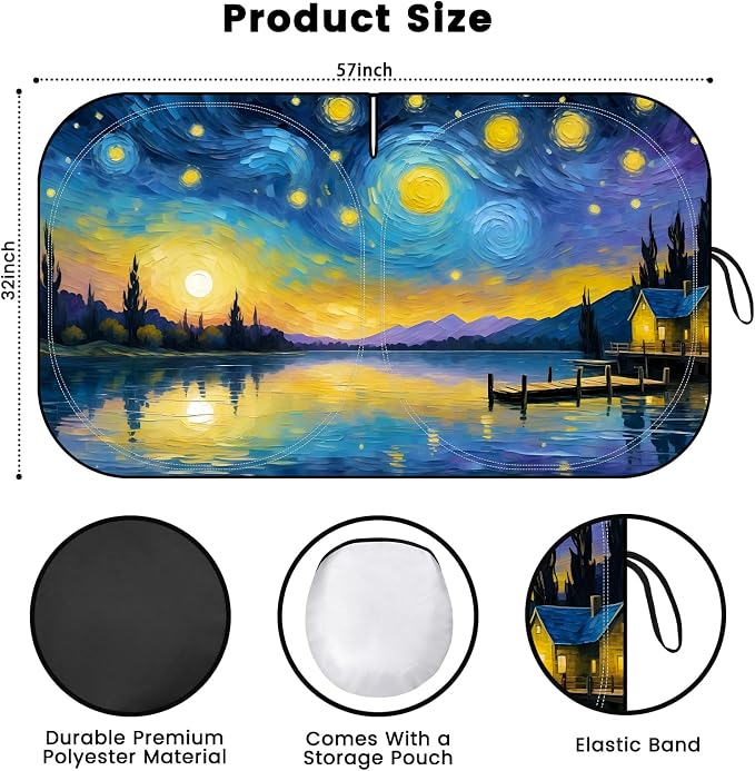 Windshield Sun Shade, Car Sun Shade Windshield, Reflector Sunshade Offers Ultimate Protection for Car Interior, Reflective Polyester Blocks Heat for Cars,Trucks,SUVs (57 x 32 in)