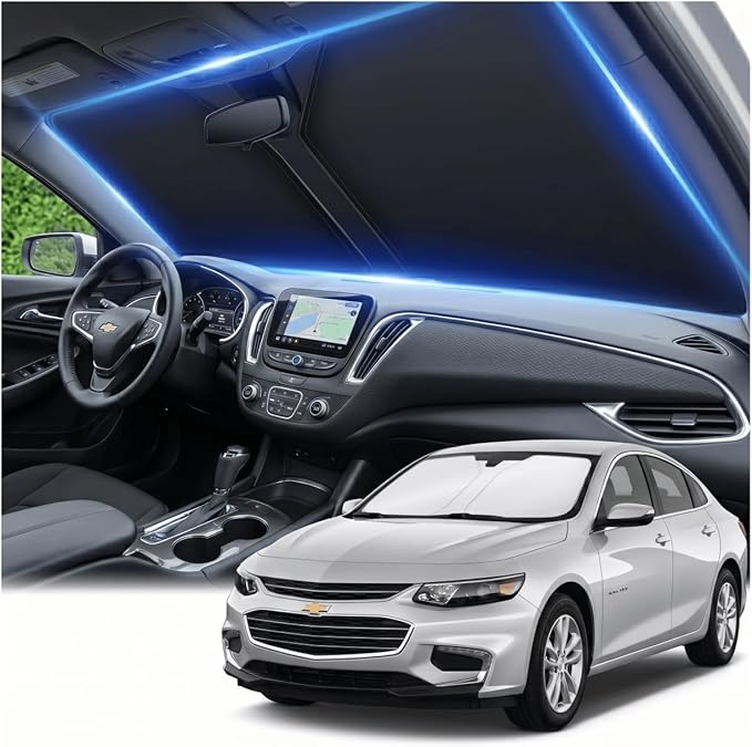 Windshield Sun Shade for Chevy Malibu 2016-2024 2025 Sunshade Front Window Shade Custom Fit Malibu Accessories Sun Visor Foldable Shade Blocks UV Rays Accessories
