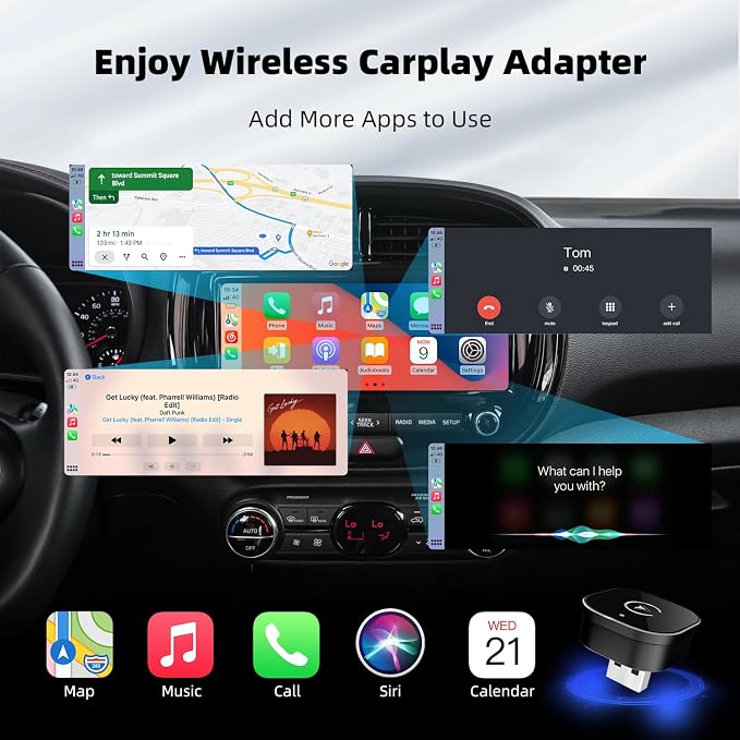 【2026 Upgarded】Wireless CarPlay Adapter for iPhone, Mini USB Design for Cars with Wired CarPlay, Fast Connection,5.8GHz WiFi,No Delay, Compatible with iOS 10+ & iPhone 6+, USB/Type C,Plug and Play