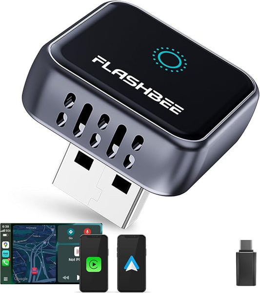 2026 [2-in-1] Latest Wireless CarPlay & Android Auto Adapter, Converts Wired to Wireless, Fast Auto-Reconnect, Dual-Band 5GHz WiFi + Bluetooth 5.3, USB-A & USB-C Compatible, Mini Design