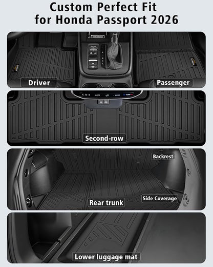 Floor Mats Custom for Honda Passport 2026 Trunk Mat with Backrest Mat All Weather TPE Rubber Cargo Liner Full Set Floor Liners for Passport Accessories (Trunk Mat+Backrest Mats+Floor Mats)