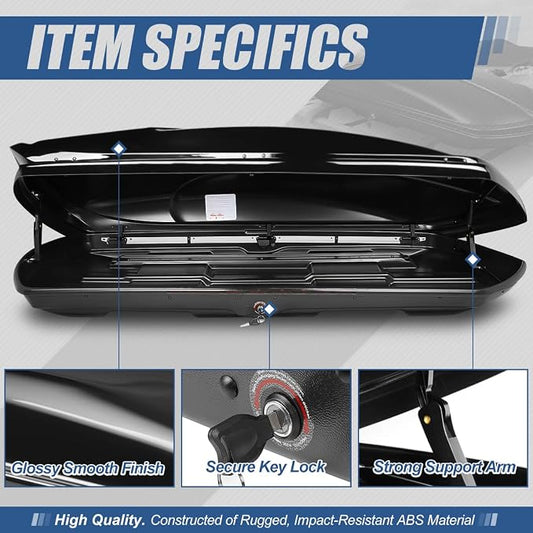 Auto Dynasty Hard Shell Roof Top Mount Car Storage Travel Luggage Box Cargo Carrier with Security Keys, 80 (L) x 30 (W) x 13 (H) Inches, Capacity 110 Pounds, 15 Cubic Feet (Tool-Free Install), Glossy