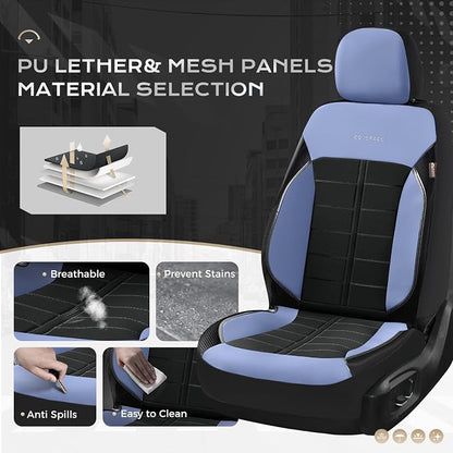 Coverado Leather Car Seat Covers, Waterproof Front Seat Covers 2 Pack, Blue & Black Full Coverage Automotive Seat Cushion Protectors, Universal Fit for Cars SUV Trucks