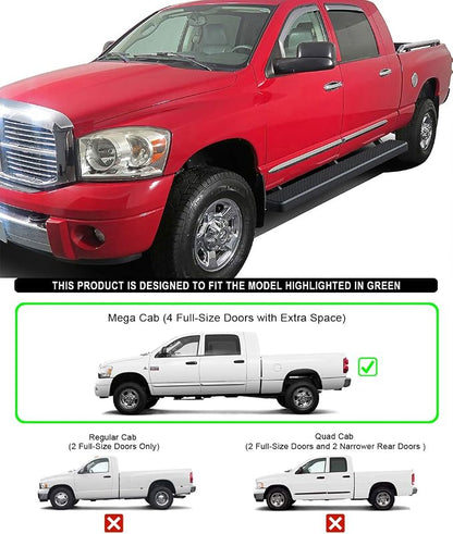 APS Running Boards 5in Black Compatible with Dodge Ram 1500 2006-2008 Mega Cab & Ram 2500 3500 2006-2009 Stainless Steel (Nerf Bars Side Steps Side Bars)(96in Full Cab Version)