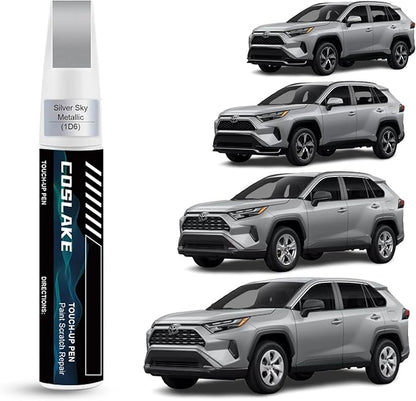 Car Touch Up Paint(Silver Sky Metallic(1D6)) for Toyota, Car Paint Scratch Repair Kit, Quick & Easy Solution to Repair, 2 in 1 Scratch Remover Pen with Color-Matched