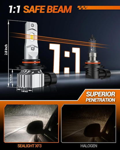 SEALIGHT 9145 H10 LED Fog Light Bulbs or DRL, 18000LM 800% Brightness 9140 H10 9145 LED Fog Lights LED Bulb for Car, 6500K Cool White 984 FT Strong Penetration, 60000 Hours Lifespan, Pack of 2