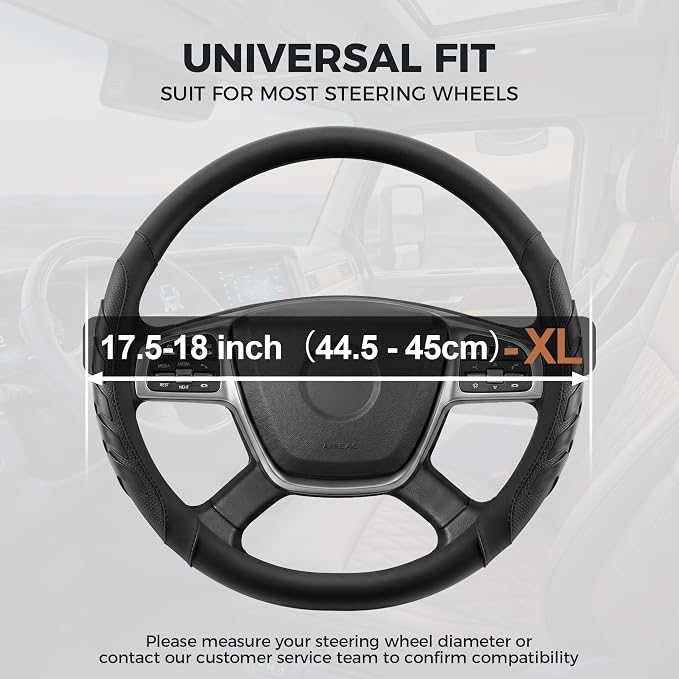 West Llama Semi Truck Steering Wheel Cover, Universal Fit 17.5-18 Inch Large Steering Wheels for RV, Big Rig, 18 Wheeler, Commercial Trucks and Buses (Extra Large Size-Black)
