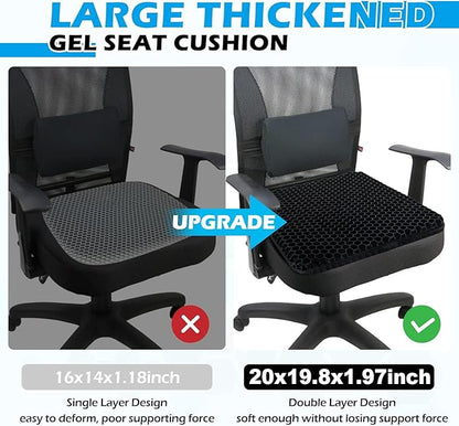 20" Gel Seat Cushion for Long Sitting Pressure Relief - Jumbo & Thick Gel Cushions for Office Chairs - Tailbone Pain Relief Cushion, Sciatica & Back Support, Wheelchair Cushions & Car Seat Cushion