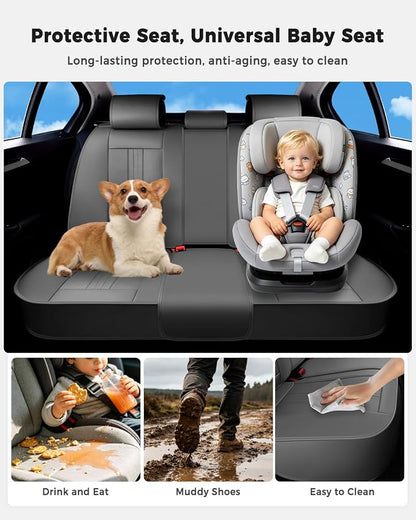 Huidasource Gray Rear Seat Cover, Luxury Faux Leather Back Seat Car Cover, Velcro Adjustable, Compatible with Child Seat, Perforation Cooling＆Heating, Universal Fit for Most Cars Vans Trucks SUVs Gray