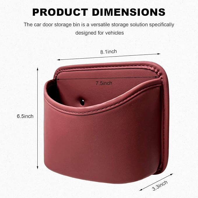 Car Trash Can, Clip On Garbage Organizer Multifunctional Car Door Hanging Container, Waterproof Leather Trash Bin Universal Interior Storage Box for Vehicle Home Office (Wine Red)