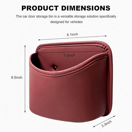 Car Trash Can, Clip On Garbage Organizer Multifunctional Car Door Hanging Container, Waterproof Leather Trash Bin Universal Interior Storage Box for Vehicle Home Office (Wine Red)