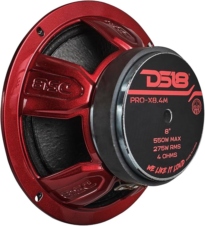 DS18 PRO-X8.4M Loudspeaker - 4", Midrange, Red Steel Basket, 550W Max, 275W RMS, 8 Ohms - Premium Quality Audio Door Speakers for Car or Truck Stereo Sound System (1 Speaker)