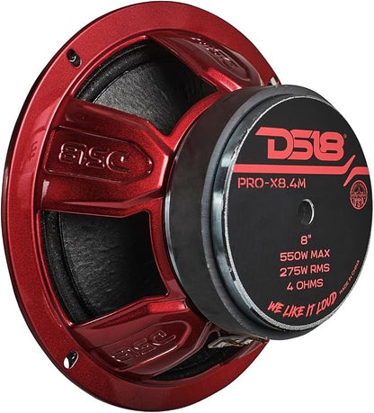 DS18 PRO-X8.4M Loudspeaker - 4", Midrange, Red Steel Basket, 550W Max, 275W RMS, 8 Ohms - Premium Quality Audio Door Speakers for Car or Truck Stereo Sound System (1 Speaker)