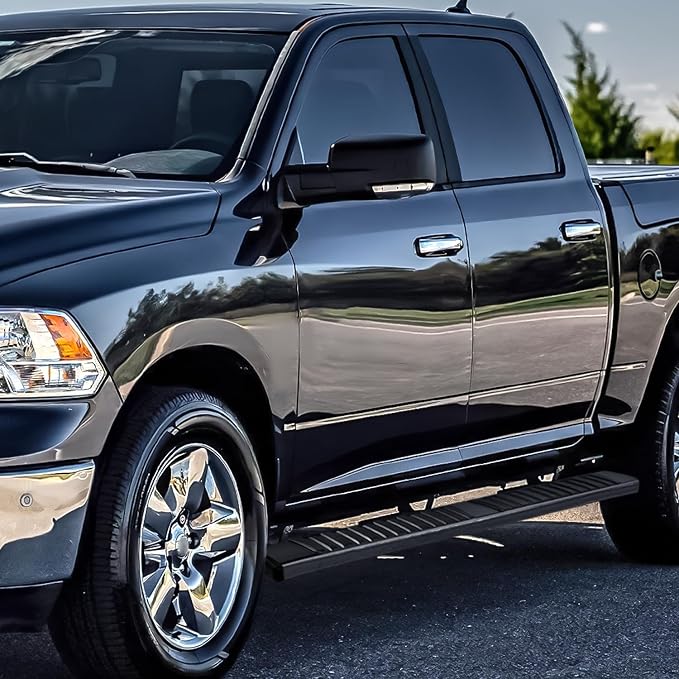 6" Running Boards Side Step Bars Compatible with 2009-2024 Dodge Ram 1500 2500 3500 Crew Cab, Aluminum Flat Side Truck Running Boards, Black
