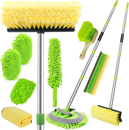 62" Car Wash Brush with Long Handle, Chenille Microfiber Car Wash Mop Mitt, Wheel Brush, Windshield Window Squeegee, Microfiber Towel, Gloves, Car Cleaning Brush Kit Supplies for Car,Truck,SUV,RV,Boat
