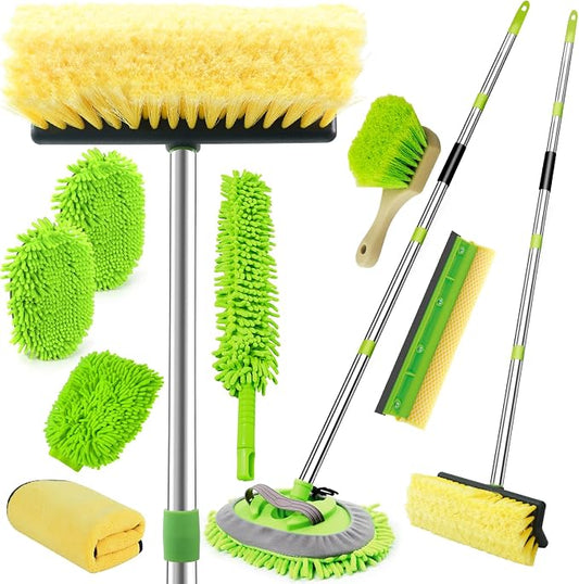 62" Car Wash Brush with Long Handle, Chenille Microfiber Car Wash Mop Mitt, Wheel Brush, Windshield Window Squeegee, Microfiber Towel, Gloves, Car Cleaning Brush Kit Supplies for Car,Truck,SUV,RV,Boat