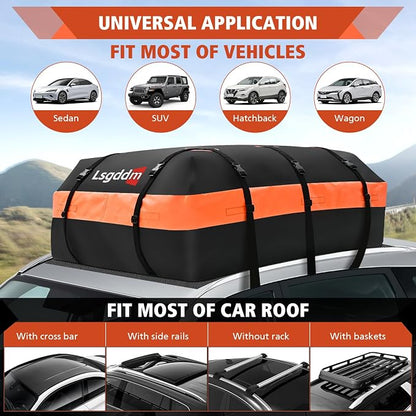 Roof Bag, Waterproof Soft Car Top Carrier Without Rack, 21 Cubic Feet Cargo Carrier for Top of All Vehicles with/Without Rack, Includes Anti-Slip Mat, 6 Door Hooks, Luggage Lock, Storage Bag