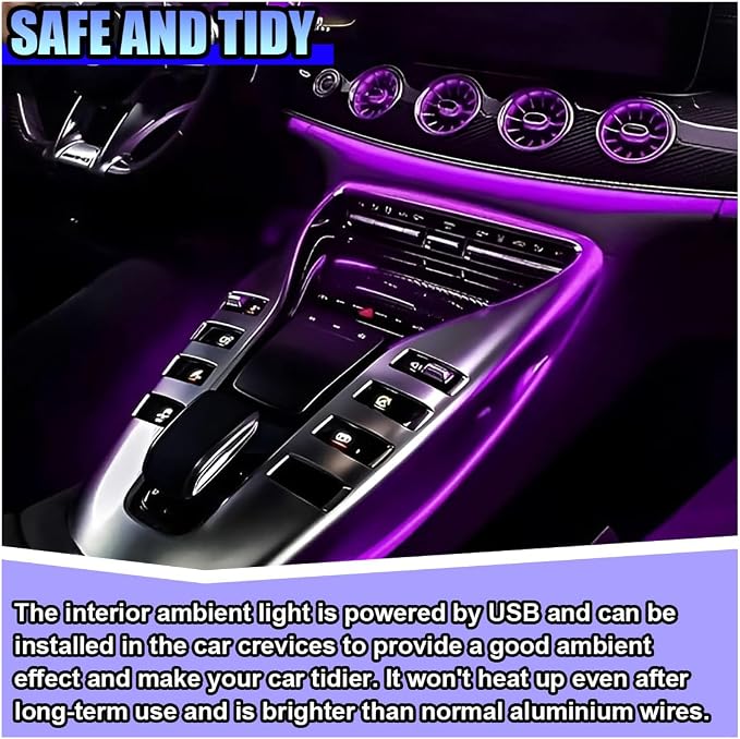 ZIMISI EL Wire Car Interior LED Strip Lights, 5V 16FT Neon Light Strip with Sewing Edge, USB Electroluminescent Car Interior Lights with Fuse Protection, Vehicle Ambient Lighting Decorations (Purple)