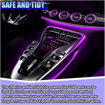 ZIMISI EL Wire Car Interior LED Strip Lights, 5V 16FT Neon Light Strip with Sewing Edge, USB Electroluminescent Car Interior Lights with Fuse Protection, Vehicle Ambient Lighting Decorations (Purple)
