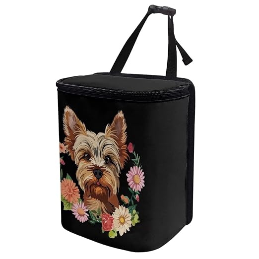 Talayituse Yorkshire Daisy Print Car Trash Bin, Large Size Auto Trash Can Adjustable Portable Garbage Can with Lid, Vehicle Hanging Bag for Headrest Front Back Seat