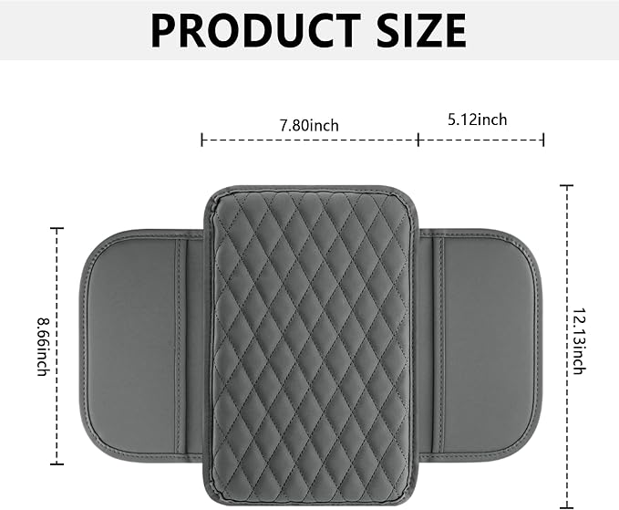 Stacool Upgraded Car Center Console Cover,Microfiber Leather Car Armrest Cover Cushion with 2 Storage Bags,Universal Car Armrest Storage Box (Gray)