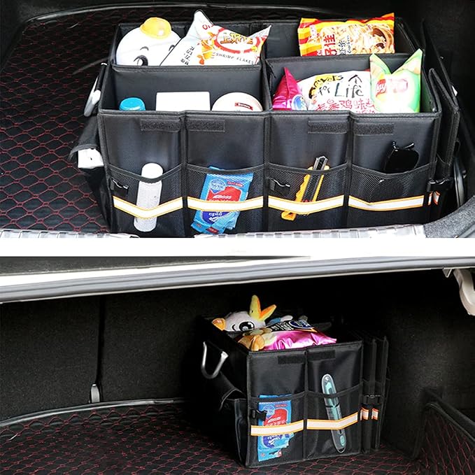 Tianle Car Trunk Organizer - Collapsible Trunk Organizer with Foldable Cover Aluminium Alloy Handle Reflective Strip for Auto, SUV, Truck, Minivan (S Black)