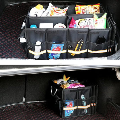Tianle Car Trunk Organizer - Collapsible Trunk Organizer with Foldable Cover Aluminium Alloy Handle Reflective Strip for Auto, SUV, Truck, Minivan (S Black)