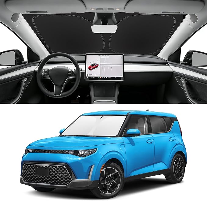 Custom Fit Windshield Sun Shade for Kia Soul 2014-2026, Blocks UV & Heat, Front Window Sunshade Accessories, Easy Fold & Store Keep Your Car Cooler