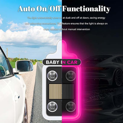 Car LED Ambient Light - Baby Bottle Design for Side and Rear Windows, 6 Modes, Solar Powered, Auto On/Off, 500mAh, Car Gift (Blue)
