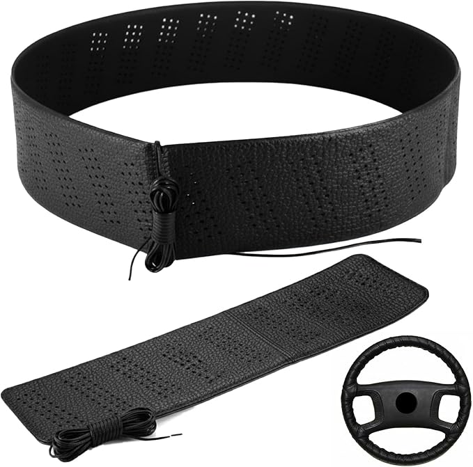 Black Lace-On Steering Wheel Cover, 14–15 Inch Universal Fit, Retro Classic Style for Cars Trucks SUVs, Stretch Grip,Accessory Auto Vehicle, DIY Install