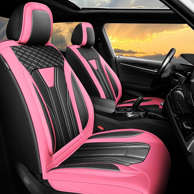 Fit Gladiator Car Seat Covers for Jeep Gladiator 2020-2025 2026 -Full Set Premium Leather, Waterproof & Breathable，All-Weather Seat Cushion Protecto & Airbag Compatible, 5 Seats Pink&Black