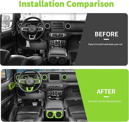 21PCS Full Set Interior Trim Kit for 2018-2023 Jeep Wrangler JL JLU,Side Outlet Door Handle Bowl Roof Reading Light Cover Trim (Green)
