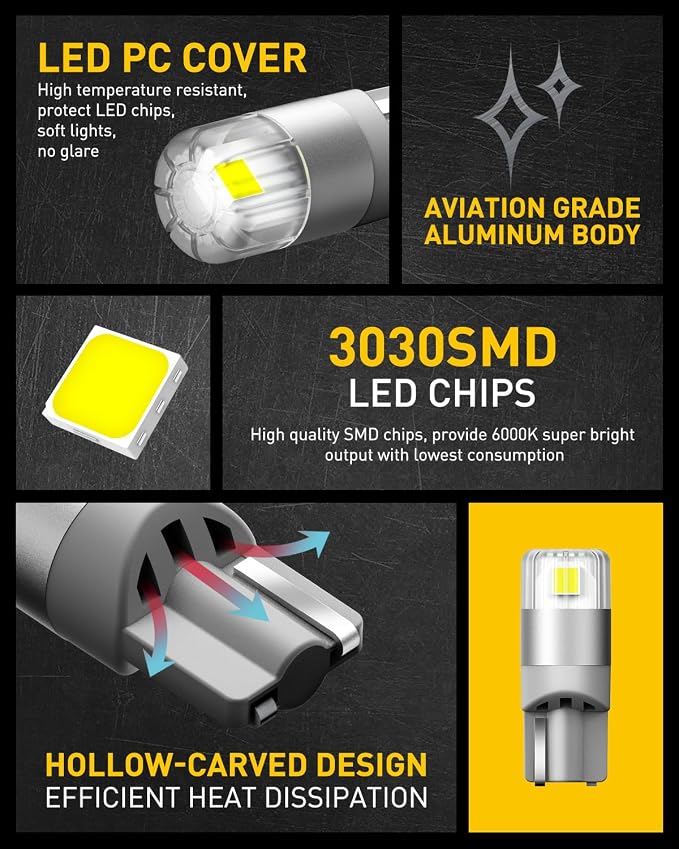 AUXITO 194 LED Bulbs White, Super Bright 1:1 Size, License Plate Light 168 2825 W5W T10 Error Free Car Bulbs for Dome Map Door Courtesy Side Marker Cornering Trunk Light (Pack of 2)