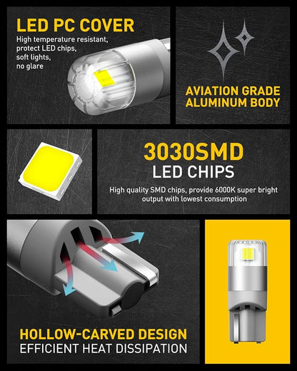 AUXITO 194 LED Bulbs White, Super Bright 1:1 Size, License Plate Light 168 2825 W5W T10 Error Free Car Bulbs for Dome Map Door Courtesy Side Marker Cornering Trunk Light (Pack of 2)