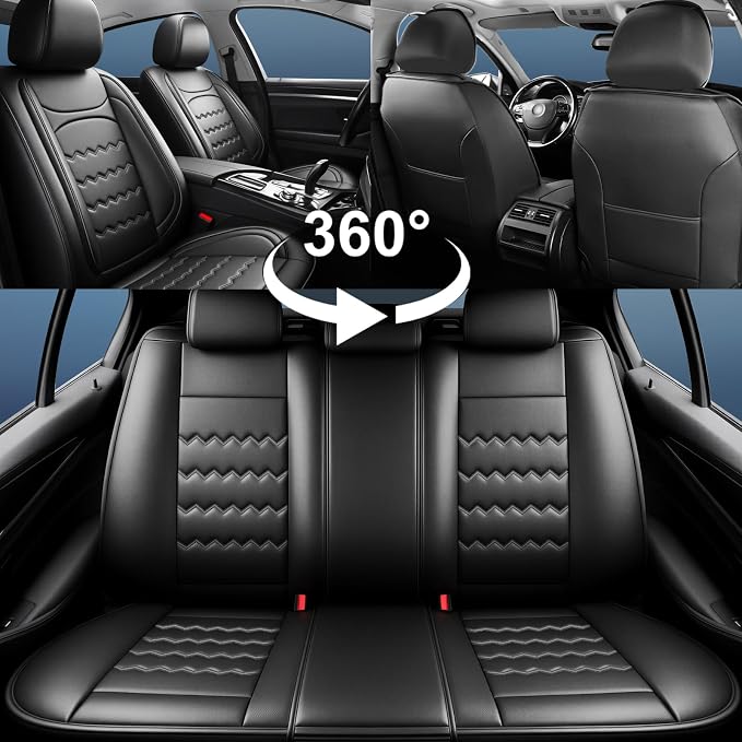 Tahoe Car Seat Covers Fit for Chevrolet/Chevy Tahoe 2011-2026, Full Coverage Leather Waterproof Breathable Seat Covers, Automotive Seat Protectors, Airbag Compatible, (2 Front Seats, Black)