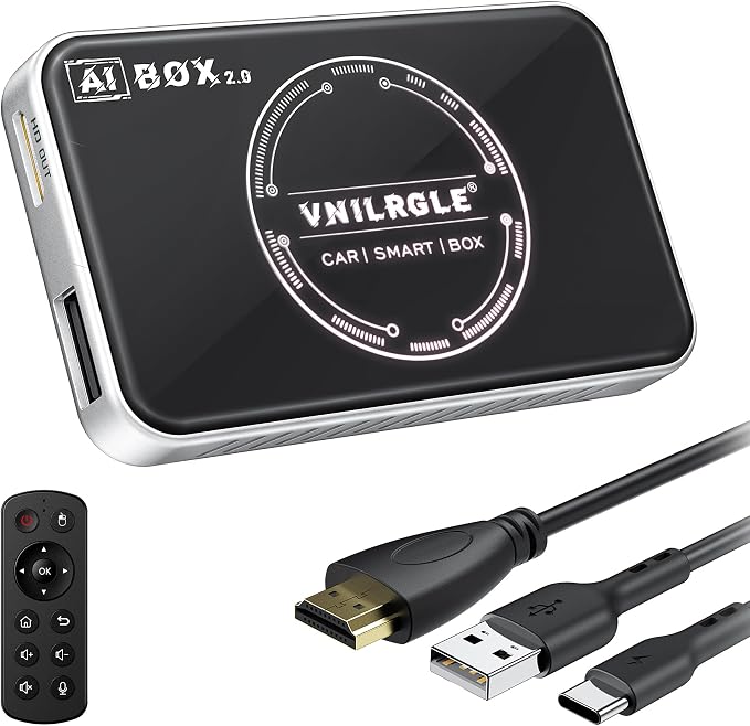 VNILRGLE 4-in-1 Wireless CarPlay Adapter & Android Car Wireless Adapter, Compatible with Streaming Services Like Netflix and YouTube, Split-Screen and Mirroring Functions(Silver)