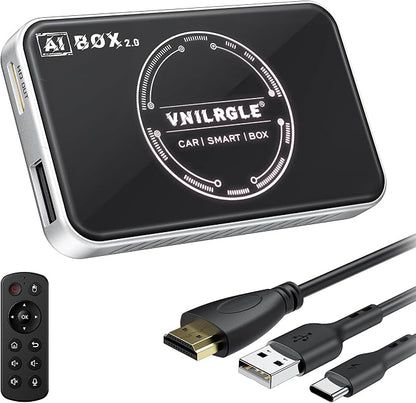 VNILRGLE 4-in-1 Wireless CarPlay Adapter & Android Car Wireless Adapter, Compatible with Streaming Services Like Netflix and YouTube, Split-Screen and Mirroring Functions(Silver)