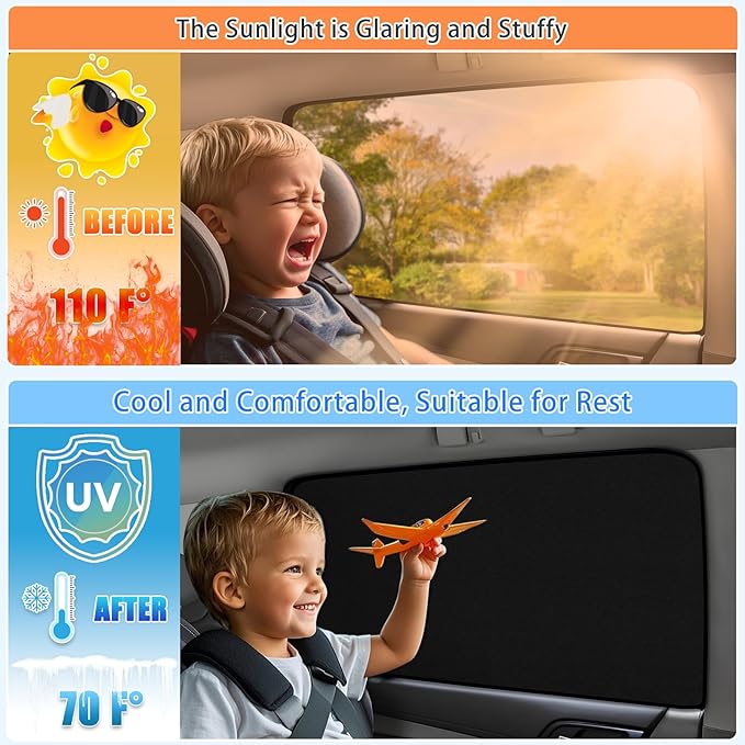 ZATOOTO Car Window Covers for Rear Privacy Car Shade for Baby Back Window Sunshade of Soft Suede UV Protection & Light Blocking Baby Sun Shades for Camping Eating and Rest, 16.69×31.5in
