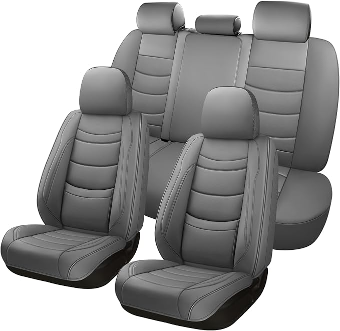 NS YOLO Leather Car Seat Covers Full Set,Universal Fit for Most Cars,SUVs and Sedans,Waterproof Luxury Leatherette Cushions, 5 Seats Protectors (Grey, Full Set-5 Seats(Front and Rear))