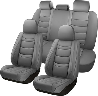 NS YOLO Leather Car Seat Covers Full Set,Universal Fit for Most Cars,SUVs and Sedans,Waterproof Luxury Leatherette Cushions, 5 Seats Protectors (Grey, Full Set-5 Seats(Front and Rear))